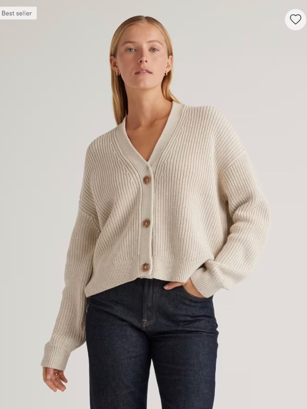 Quince Cardigan - 100% Organic Cotton Fisherman Boxy Cropped, Speckled Beige